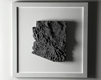 Handgemaakte topografische kaartkunst van Arizona: 3D-muurdecoratie van cement