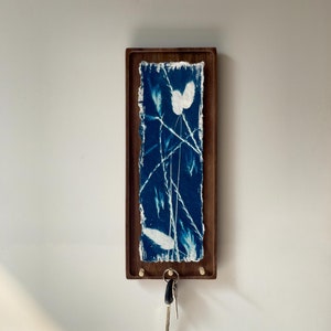 Handmade Cyanotype Art Key Holder - Contemporary Wall Decor for Entryway - Unique Housewarming Gift