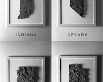 Handgemaakte 3D-topografische staatskaartkunst: ingelijste cementmuurdecoratie