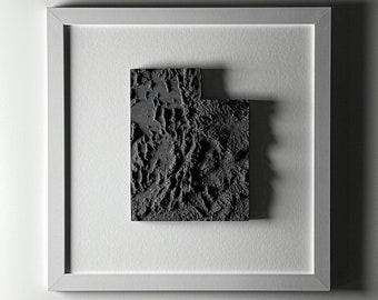 Handgemaakte topografische kaartkunst van Utah: 3D-muurdecor van cement