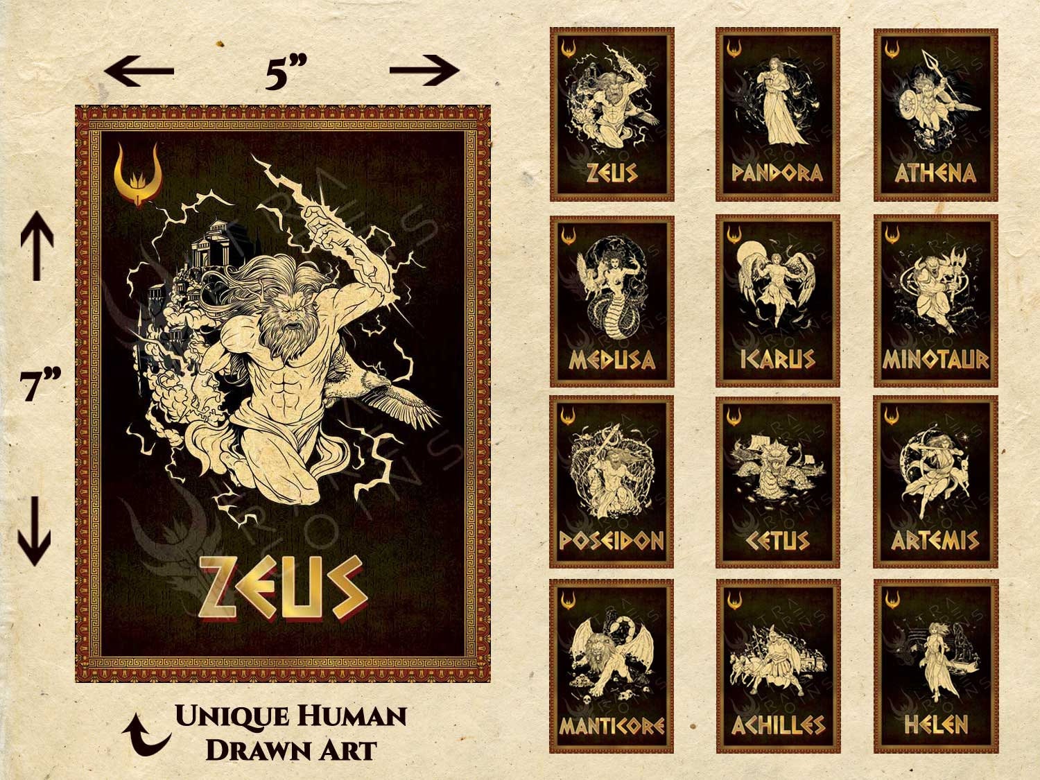 Greek Mythology Flash Cards: Ancient Gods Educational Art Prints - Etsy