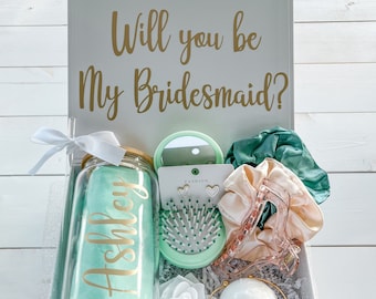 Bridesmaid Box, Will You Be My Bridesmaid Box, Custom Bridesmaid Proposal Box in Green, Sage, Seafoam, Bridesmaid proposal gift box set