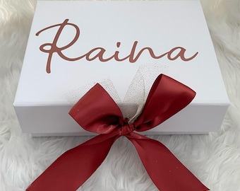 Personalized Gift Box, Custom Empty Box, Gift Box with Name, Pink or White Gift Box for Special Occasion, Bridesmaid Proposal Box