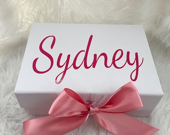 Personalized Gift Box, Custom Empty Box, Gift Box with Name, Pink or White Gift Box for Special Occasion, Bridesmaid Proposal Box