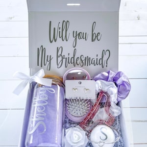 Bridesmaid Proposal Box, Will You Be My Bridesmaid Box, Bridesmaid Proposal Box Personalized in Purple, Lilac, Lavender, Bridesmaid box set