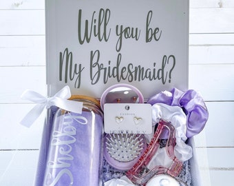 Personalized Bridesmaid Proposal Box in purple, Will You Be My Bridesmaid Box set, Bridesmaid Proposal Box in Purple, Lilac, Lavender