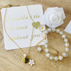 Flower girl proposal bracelet, necklace, White Beaded bracelet, Flower Girl Proposal gift, Flower Necklace, Flower Girl gift, Flower girl