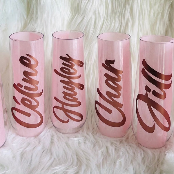 Customized Champagne Flutes Plastic, Personalized Champagne Flutes, Champagne Flutes for Events, Engagement, Wedding Day, Bachelorette party