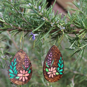 Floral Wood Burned Earrings