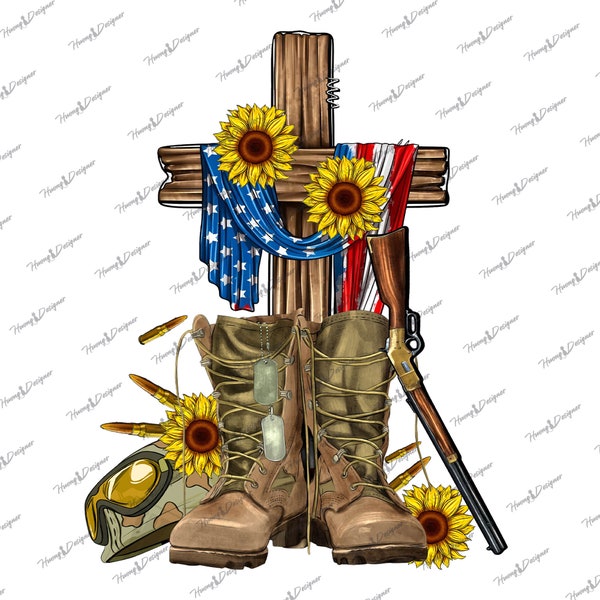 Usa Flag Cross Png, Memorial Day Png, Soldier Boots, Military, American Flag, Patriotic Design, Stars and Stripes, USA, Honor and Remember