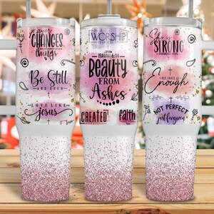 Beauty from Ashes 40oz Quencher Tumbler Wrap PNG, Handle Tumbler Wrap, 40oz Tumbler Wrap, 40oz Quencher Wrap, Bible Verse Tumbler, Png Wrap