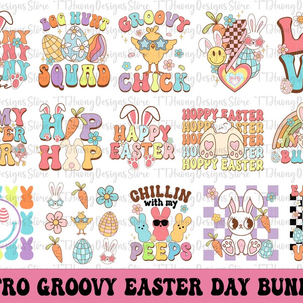 Retro Groovy Easter Day Png Bundle, Happy Easter Sublimation Bundle, Easter png , Easter Bunny Png, Hoppy Easter Png, Retro Easter Png