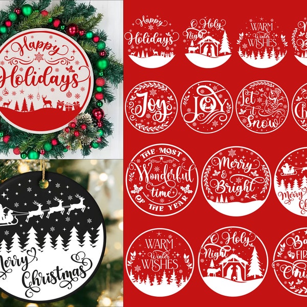 Christmas Ornament Svg Bundle, Round Winter Sign, Christmas City Svg, Christmas Family Svg, Christmas Door Monogram SVG, Christian Christmas