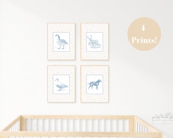 BLUE Hunting Nursery Prints | Mallard Duck Decor | Woodland Nursery | Deer Nursery | Baby Deer Prints | Nursery Decor  | Nursery Wall Art