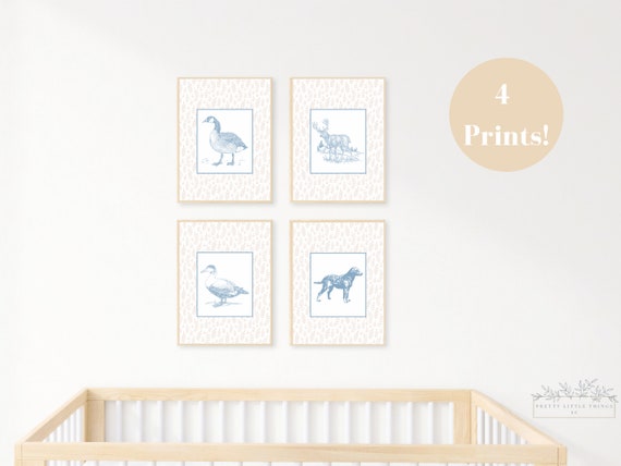BLUE Hunting Nursery Prints | Mallard Duck Decor | Woodland Nursery | Deer Nursery | Baby Deer Prints | Nursery Decor  | Nursery Wall Art