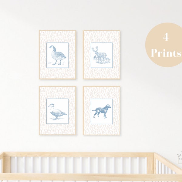 BLUE Hunting Nursery Prints | Mallard Duck Decor | Woodland Nursery | Deer Nursery | Baby Deer Prints | Nursery Decor  | Nursery Wall Art