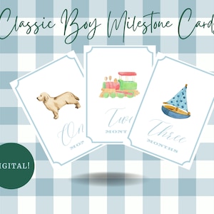 Cartes Baby Milestone | Cadeau de douche de bébé | Blue Baby Boy Milestone Cards | Preppy | Ensemble de cartes mensuelles