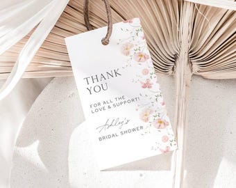 Personalized Floral Favor Tags, Custom Thank You Tags, Wedding Bridal Baby Shower