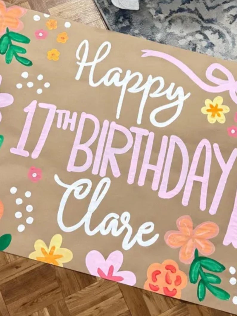 Digital Copy Custom Hand-Painted Kraft Paper Banner, Coquette Bow Party Decor, Birthday Sign image 4