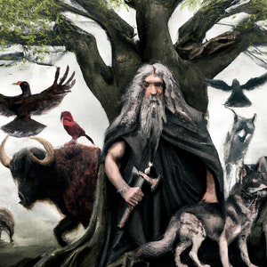 God Odin Nordic Mythology Under Yggdrasil