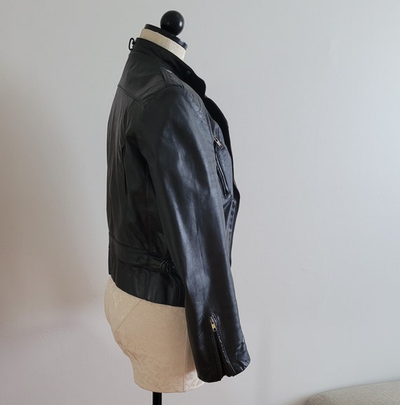 Vintage 1980s Cropped Black Leather Biker Jacket - image 3