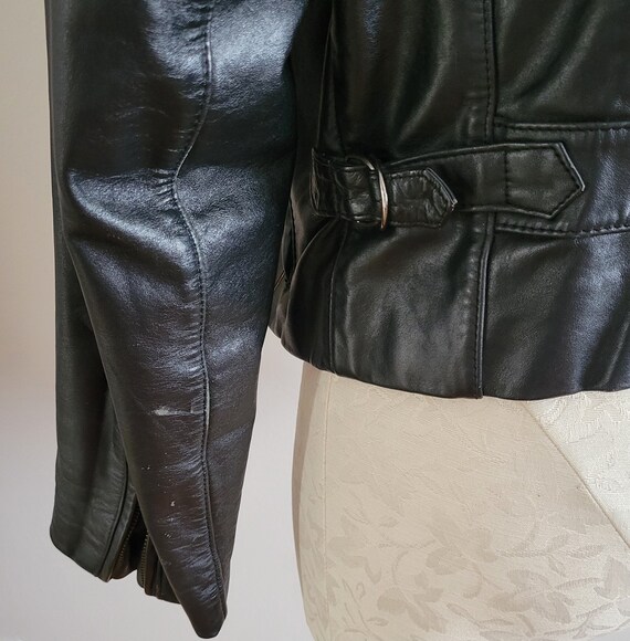 Vintage 1980s Cropped Black Leather Biker Jacket - image 5