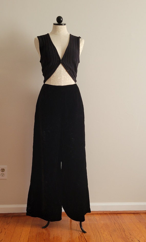 Vintage Black Velvet wide leg pants 1970s - image 1