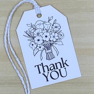 thank you tags with twine - gift tags - set of 10 tags - flower bouquet - wedding - engagement - party