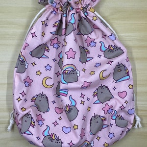 Pusheen cat fabric drawstring bag - reusable gift bag - kids toy storage - travel bags