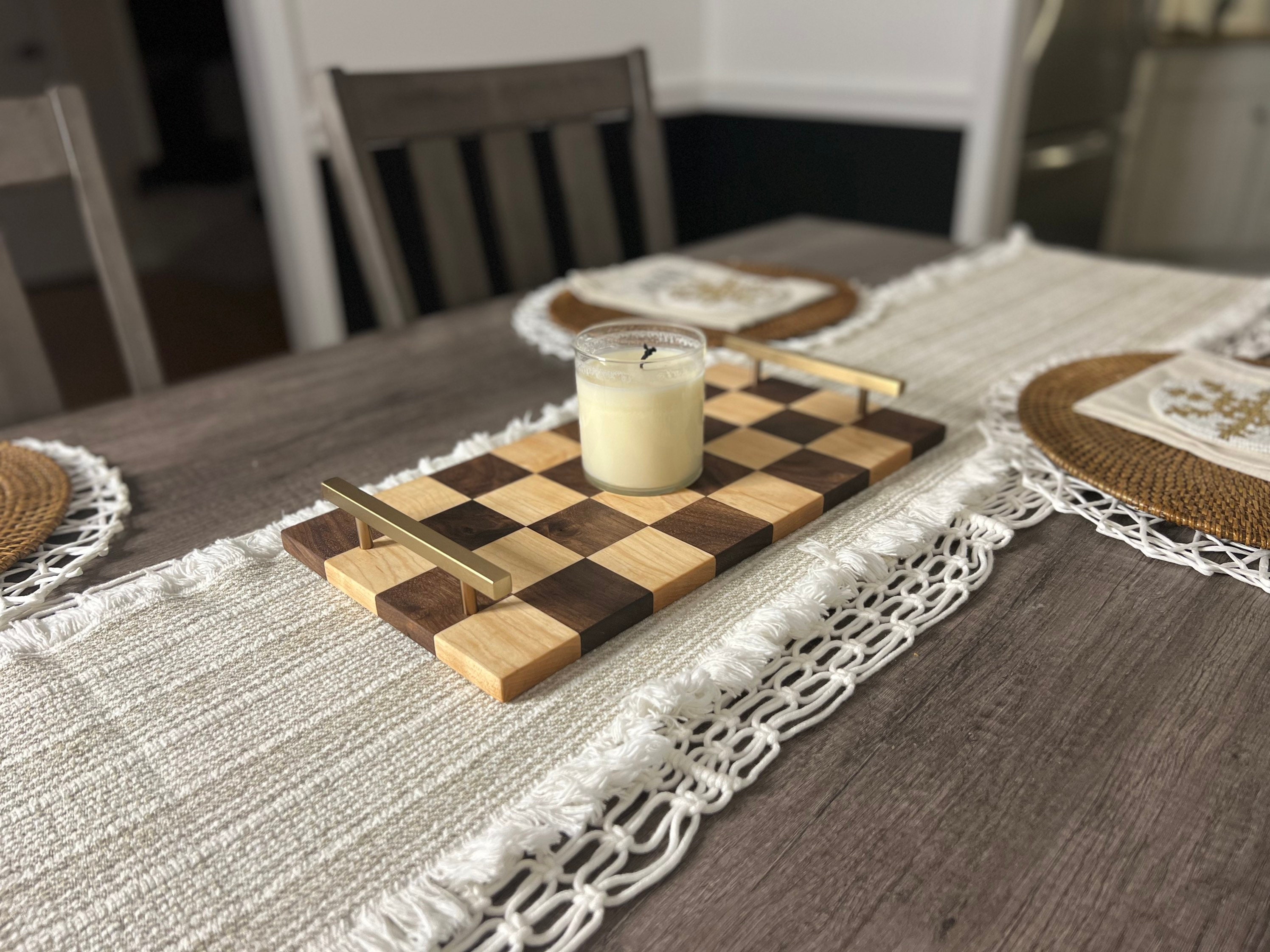 Checkerboard Serving Tray / Chess Board Serving Tray / Walnut Etsy