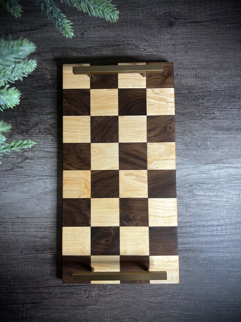 Checkerboard Serving Tray / Chess Board Serving Tray / Walnut Etsy