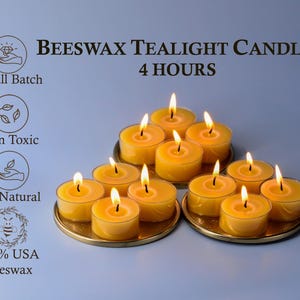 Beeswax Tealight Candle Set: USA Beeswax, Ceramic Holder, 5-Hour Burn