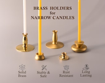 Solid Brass Candle Holders for Narrow Candles, Polished & Satin Finish