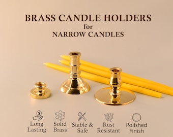 Solid Brass Candle Holders for Narrow Candles, Polished Finish