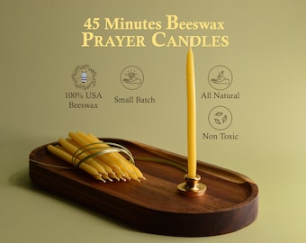 Pure Beeswax Taper Candles | 45 Min Burn Time, Brass Holder (prayer candles / Advent Calendar)