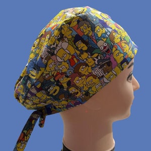 Simpsons theme scrub cap. Euro style scrub hat theatre cap. Great gift for periop nurse, surgeon, vet, dental surgeon, lab tech or vet tech