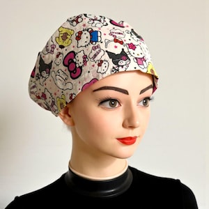 Kitty and Friends Print Scrub Hat, Euro Style, Nurse Gift