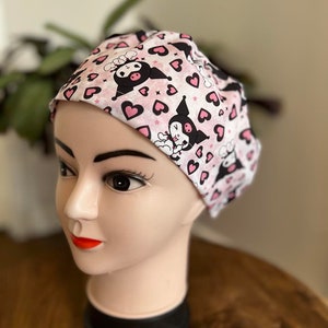 Super cute Japanese Anime print Scrub Cap. Kitty theme Scrub Hat. Unique gift for Nurse, Midwife, Surgeon, Vet, Dental. 2 x Euro style cap
