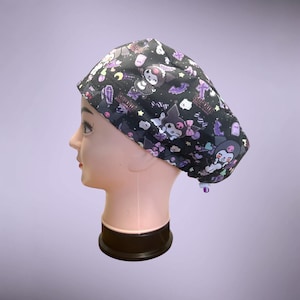 Super cute Japanese Anime print Scrub Cap. Kitty theme Scrub Hat. Unique gift for Nurse, Midwife, Surgeon, Vet, Dental. 2 x Euro style cap