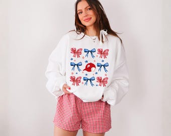 Coquette Phillies Bows Vuxentröja Philadelphia Baseball Fan Dam Matchdag Crewneck