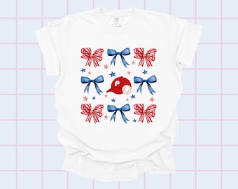 Coquette Phillies Bows T-Shirt Toddler Youth Adult Philadelphia Baseball Fan Girls Game Day Tee