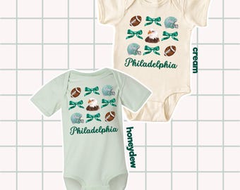 Body bébé football Coquette à nœuds Philadelphie, cadeau de naissance pour jour de match