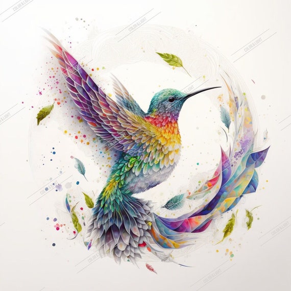Hummingbird Art Digital Download Colorful Watercolor Art Home