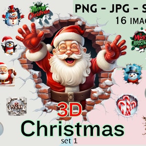 Christmas Clipart 3D Collection: 16 Detailed Art Designs Santa, Snowman, Penguin, Elves - JPG, PNG, SVG with Commercial License, Craft