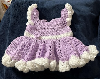 Hand Crocheted Infant Newborn Baby Dress Fits 0-6 Months