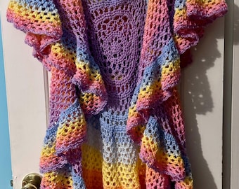 Woman’s Ladies Hand Crocheted Boho Circle Vest Sweater Bohemian