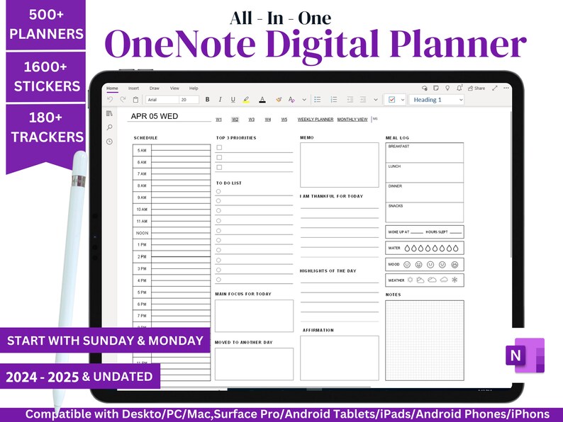 2024 2025 Onenote Digital Planner, Hyperlinked Onenote Planner, Digital