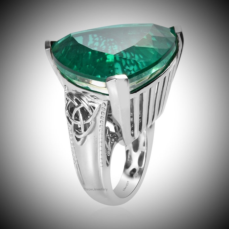 Big Gemstone Ring Trillion Cut Gemstone Ring Lab Emerald Etsy