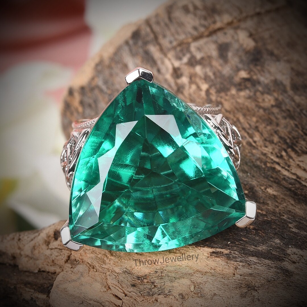 Big Gemstone Ring Trillion Cut Gemstone Ring Lab Emerald Etsy