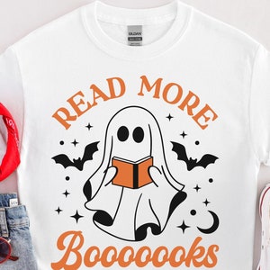 Read More Booooks Shirt - Halloween Ghost TShirt, Librarian T Shirt, Librarian Halloween, Book Lovers T-Shirt, Ghost Book Tee, Spooky Season